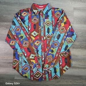 RARE VINTAGE 1992 Adobe Rose Southwestern Geometric Shirt - Size M